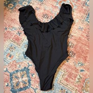 Black Ruffled One-Piece Swimsuit